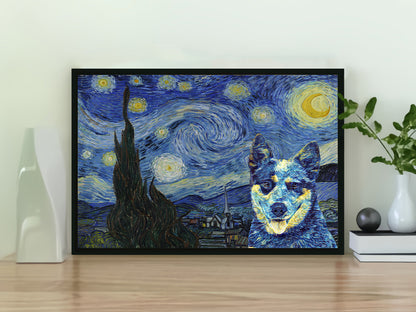 Funny Australian Cattle Dog The Starry Night Mashup Poster