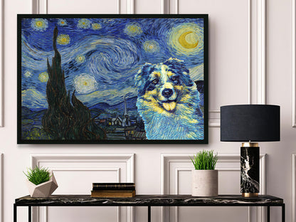 Funny Australian Shepherd Dog The Starry Night Mashup Poster