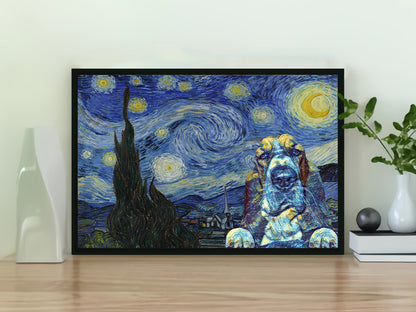 Funny Basset Hound Dog The Starry Night Mashup Poster