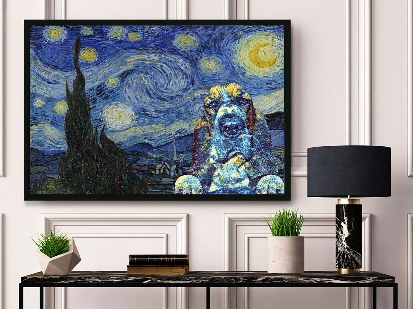 Funny Basset Hound Dog The Starry Night Mashup Poster